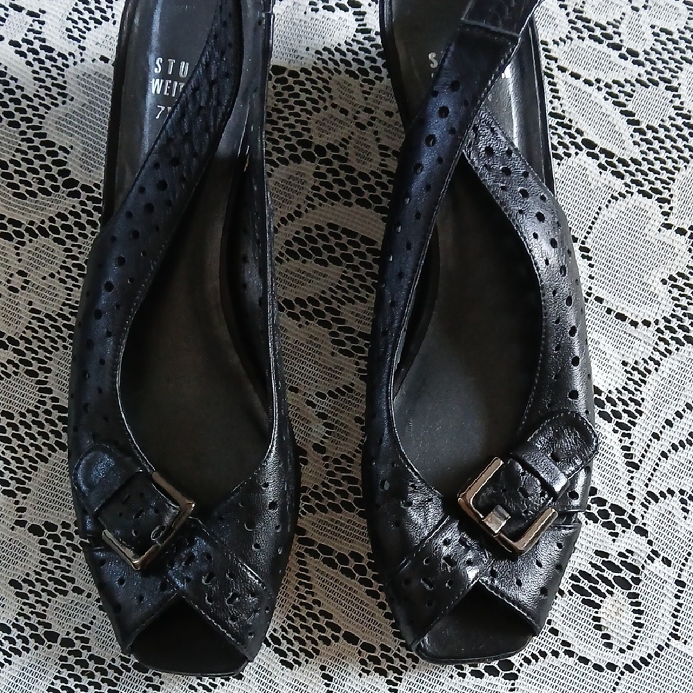 Stuart Weitzman Black Low Wedge Elegant Design - Picture 1 of 9